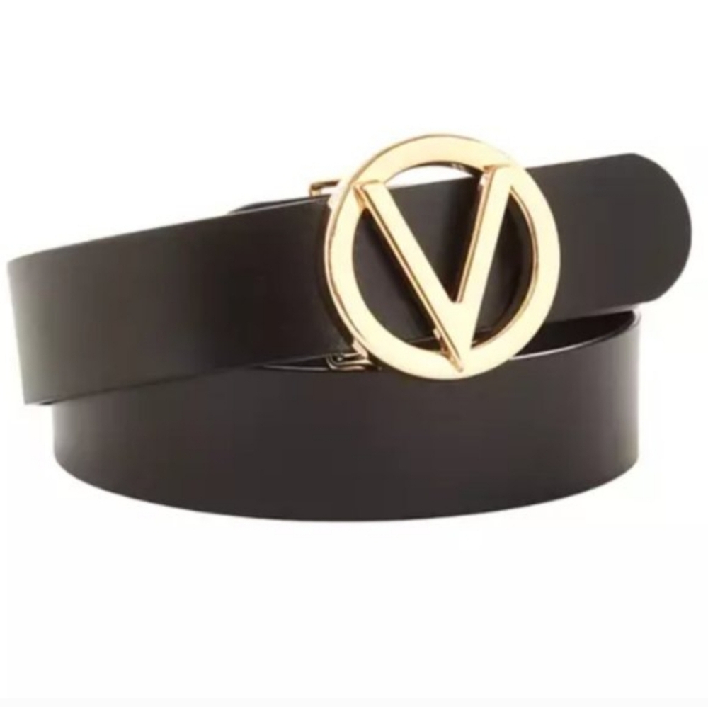 Valentino Black Belt with Gold V Buckle